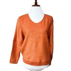 Diesel Women’s Orange Mohair Blend V-Neck Back Zip Pullover Sweater Size S
